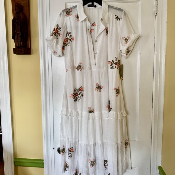 NWT FIGUEROA & FLOWER Cottage Rayon gauze Peasant dress Sz. L - Picture 2 of 10